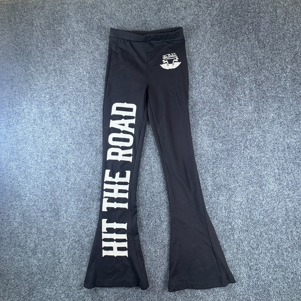 Von Dutch Hit The Road‎ Flare Pants Girls 22x26 Black Stretch Elastic Waistband